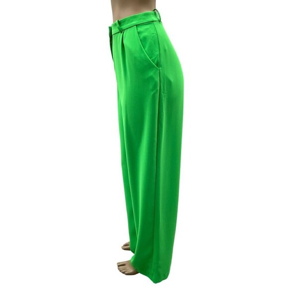 AMANDA UPRICHARD Wallace Pleated Straight Leg Pant Grass Green Polyester Size L - Picture 13 of 15